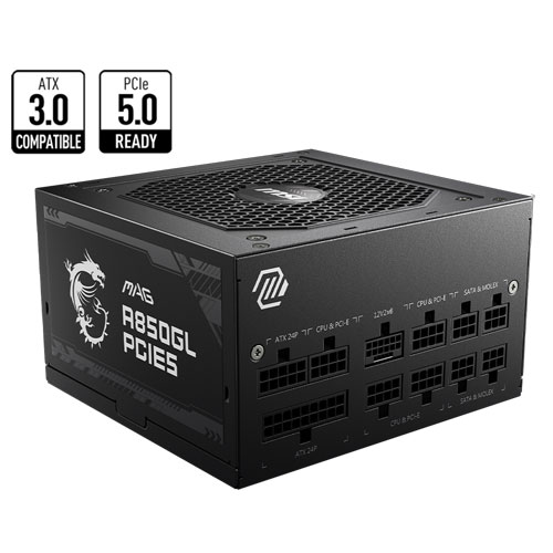 MSI MAG A850GL PCIE5 850 WATT 80 PLUS GOLD CERTIFIED FULLY MODULAR POWER SUPPLY